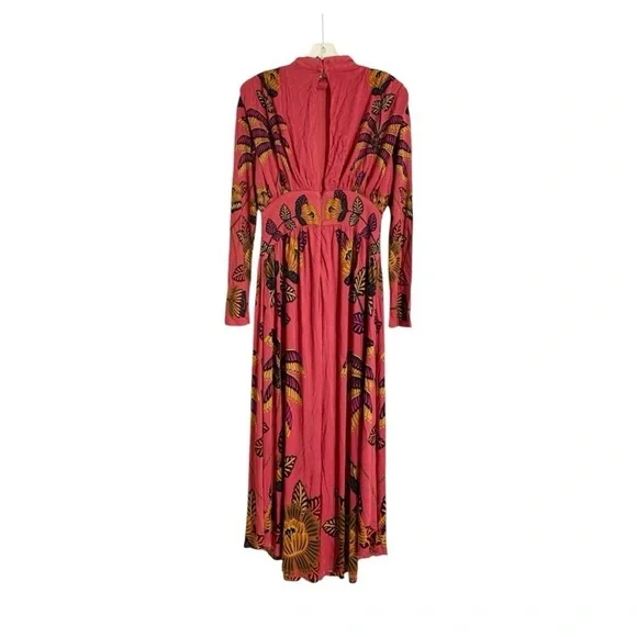 Farm Rio Living Bloom Maxi Dress Long Sleeve Red Jersey Size Large - Picture 7 of 11